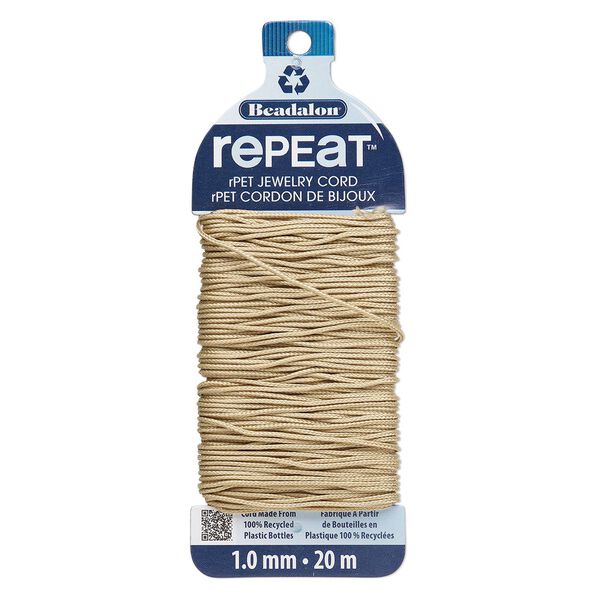 Cord, Beadalon® RePEaT™, recycled polyethylene, sand, 1mm, 100-pound test. Sold per 20-meter card. image number 0