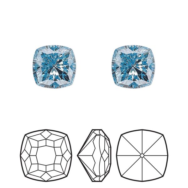 Fancy stone 2pk aquamarine foil back, Crystal Passions® 10mm magical square 4460 image number 0