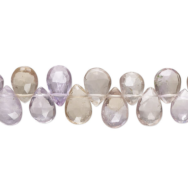 Bead, amethyst and citrine (natural / heated), 7x4mm-9x6mm hand-cut top-drilled faceted puffed teardrop, B grade, Mohs hardness 7. Sold per 8-inch strand. image number 0