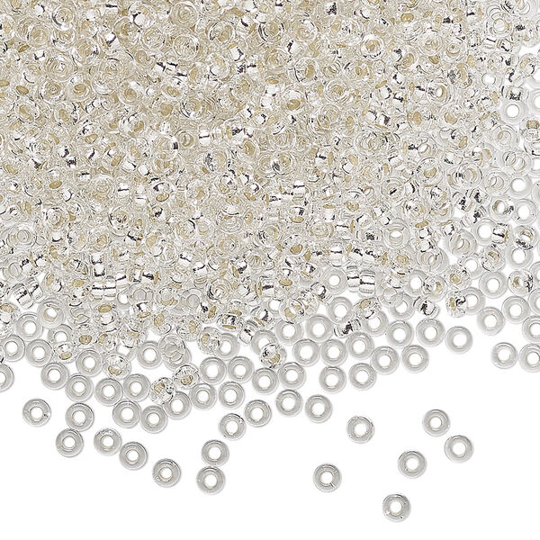 Seed bead, Miyuki, glass, pkg/250g, 2.2x1mm spacer rondelle, transparent silver-lined clear, (SPR2.2-1). image number 0
