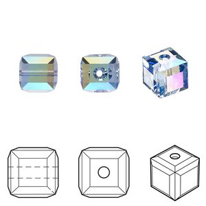 Bead 96pk light sapphire shimmer, Swarovski® 8mm cube 5601