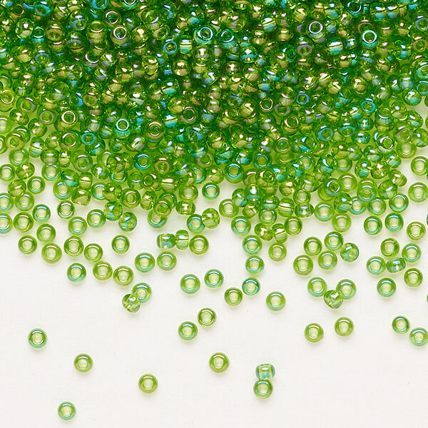 Seed bead, Preciosa Ornela Czech glass, pkg/500g, #11 rocaille, translucent rainbow lime green, (51430). image number 0