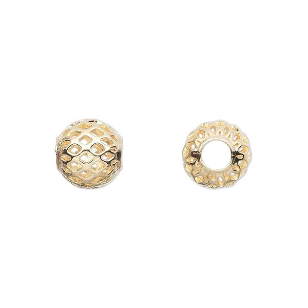 Bead, gold-plated brass, 10mm weave round with cutouts. Sold per pkg of 100. image number 0