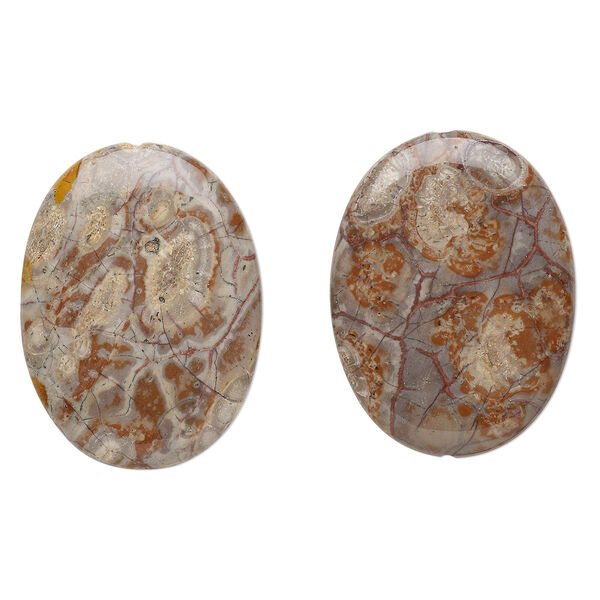 Bead, birdseye rhyolite (natural), 40x30mm flat oval, B grade, Mohs hardness 6-1/2 to 7. Sold per pkg of 2. image number 0