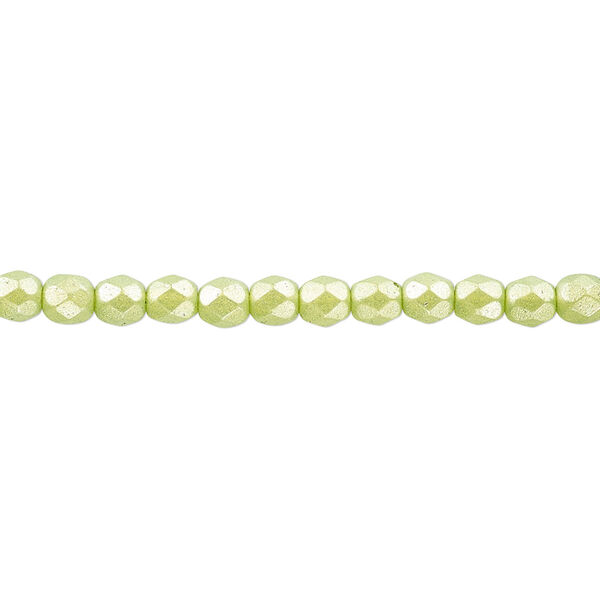 Bead, Czech fire-polished dipped décor glass, pearlescent lime green, 4mm faceted round. Sold per pkg of 1,200 (1 mass). image number 0