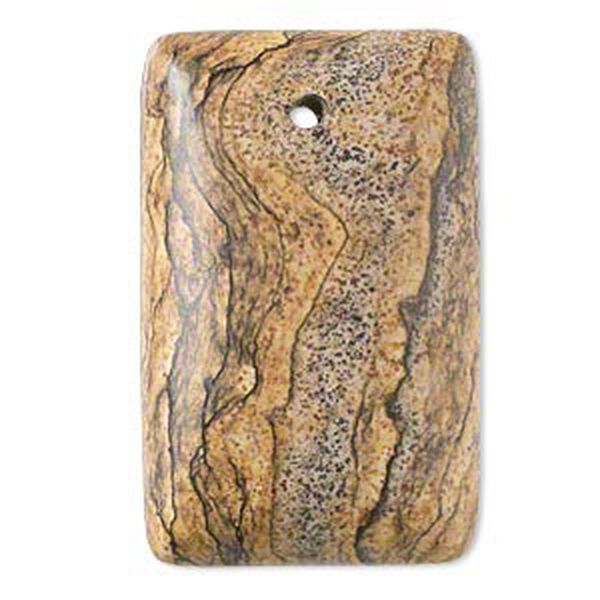 Focal, picture jasper (natural), 40x25mm hand-cut top-drilled domed rectangle with flat back, B grade, Mohs hardness 6-1/2 to 7. Sold individually. image number 0