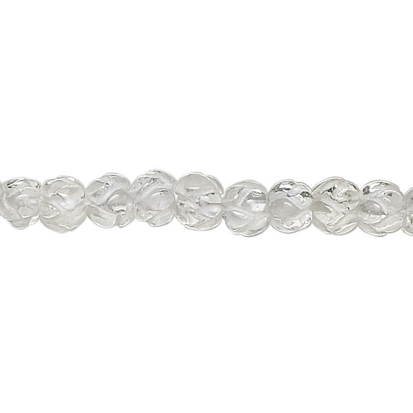 Bead, quartz crystal (natural), 6x6mm hand-cut carved flower, B- grade, Mohs hardness 7. Sold per 15-1/2" to 16" strand. image number 0