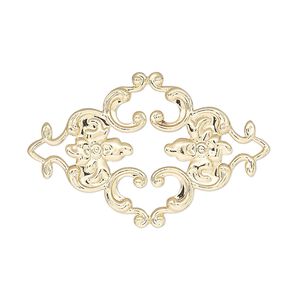 Focal, gold-finished brass, 36x23mm single-sided filigree with flower and leaves design. Sold per pkg of 2.