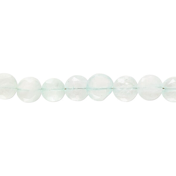 Aquamarine 1pkg1, hand-cut faceted flat round bead C grade, 8 inch 6-7mm image number 0