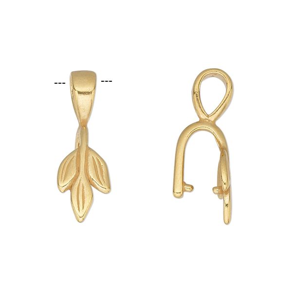 Bail, JBB Findings, ice-pick, gold-plated pewter (tin-based alloy), 23x8mm single-sided leaves with 8.5mm grip length. Sold per pkg of 2. image number 0