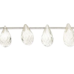 Green quartz 1pkg16, hand-cut top-drilled faceted teardrop bead 12x7mm-16x8mm
