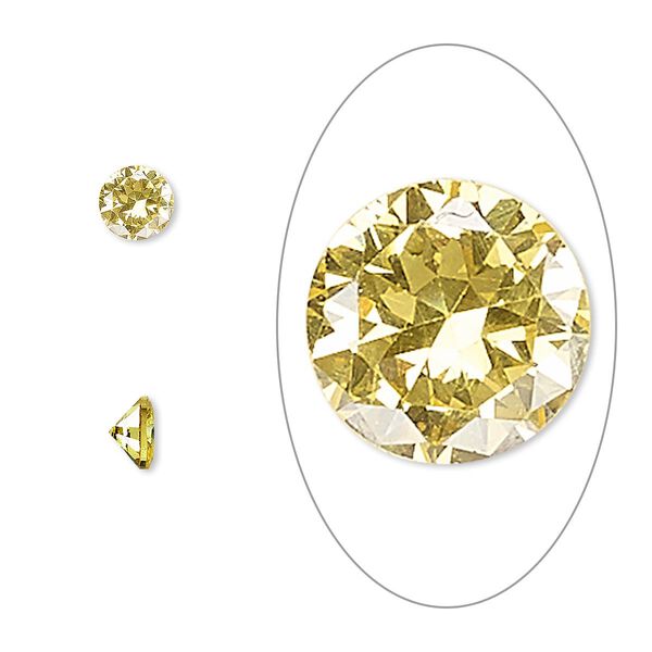 Gem, cubic zirconia, topaz gold, 5mm faceted round, Mohs hardness 8-1/2. Sold per pkg of 2. image number 0