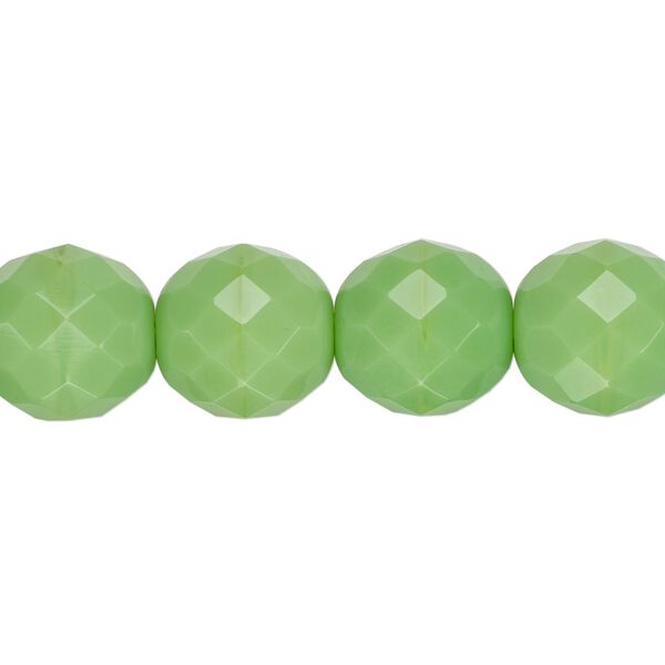 Bead, Czech fire-polished glass, pkg/15-1/2 to 16 inches, 12mm faceted round, opaque green, (53200). image number 0