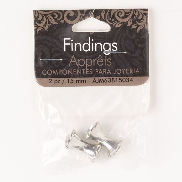 Bead, brass and acrylic, pkg/2, silver finish and clear, 16x8mm peanut. image number 0