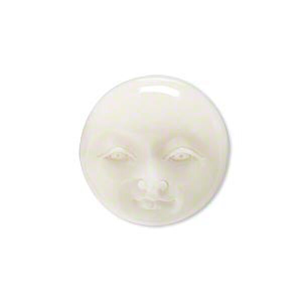 Embellishment, bone (bleached), white, 20-22mm hand-carved single-sided undrilled moon face, Mohs hardness 2-1/2. Sold per pkg of 2. image number 0