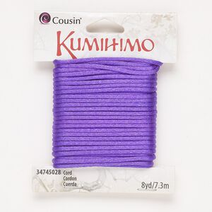 Cord, satin, purple, 2mm round. Sold per 8-yard pkg.