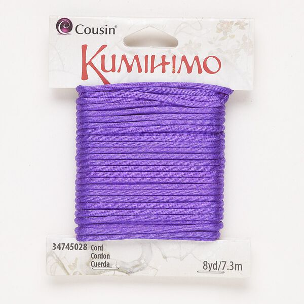 Cord, satin, purple, 2mm round. Sold per 8-yard pkg. image number 0