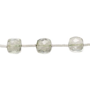 Green quartz 1pkg11, hand-cut faceted cube bead 7x6mm-9x7mm