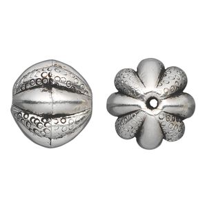 Bead, Hill Tribes, antique silver-plated copper, 18x17mm corrugated round. Sold individually.