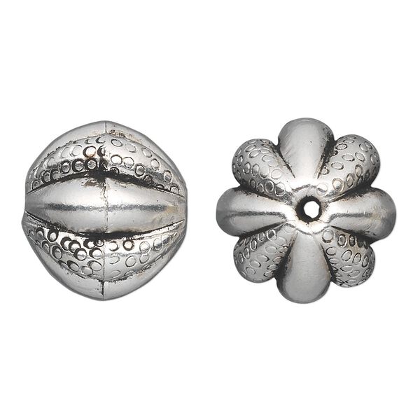 Bead, Hill Tribes, antique silver-plated copper, 18x17mm corrugated round. Sold individually. image number 0