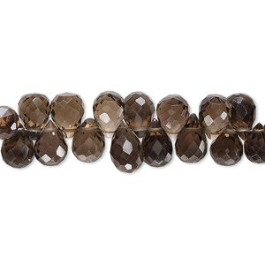 Smoky quartz 1pkg1, hand-cut top-drilled faceted teardrop bead 4 inch 7x5mm-8x6mm