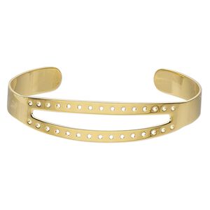 Bracelet component, cuff, gold-plated brass, 1/2 inch wide with 45x6mm open marquise and 30 holes, adjustable from 6-1/2 to 7-1/2 inches. Sold individually.