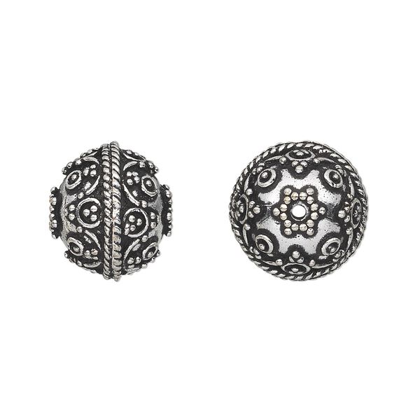 Bead, antique silver-plated white brass, 14x12mm beaded rondelle. Sold per pkg of 2. image number 0