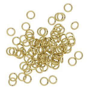 Jump ring, brass, 5.5mm soldered round, 4mm inside diameter, 20 gauge. Sold per pkg of 100.
