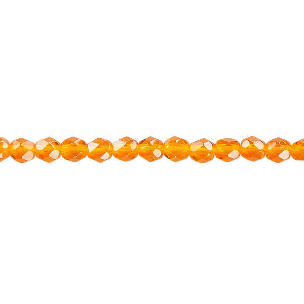Bead, Czech fire-polished glass, transparent orange, 4mm faceted round. Sold per 15-1/2" to 16" strand, approximately 100 beads. image number 0