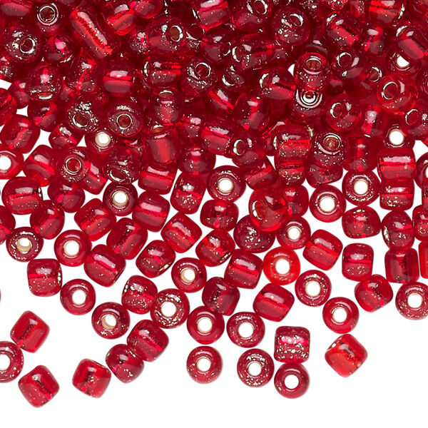 Seed bead, glass, pkg/40g, #6 round, translucent silver-lined red. image number 0