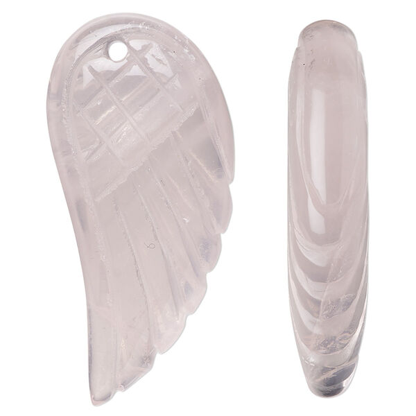 Focal, rose quartz (dyed), 38x18mm-40x19mm hand-cut two-sided wing, B grade, Mohs hardness 7. Sold individually. image number 0