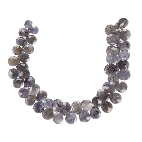 Bead, iolite (natural), medium to dark, 8x6mm-11x9mm graduated hand-cut top-drilled faceted puffed teardrop, B- grade, Mohs hardness 7 to 7-1/2. Sold per 8-inch strand, approximately 45 beads. image number 0