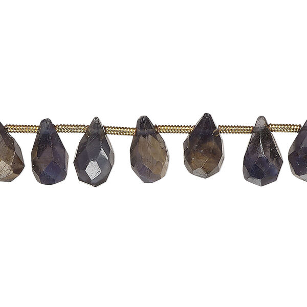 Iolite 1pkg29, hand-cut top-drilled faceted briolette bead natural B- grade, 8x5mm-12x6mm image number 0