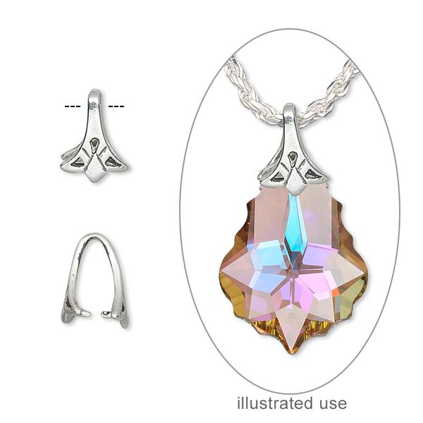 Bail, ice-pick, antiqued sterling silver, 10x7mm with triangle design, 7mm grip length. Sold per pkg of 2. image number 0