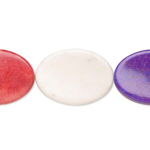 Bead, coated ceramic, multicolored, 35x25mm twisted flat oval. Sold per 8-inch strand.