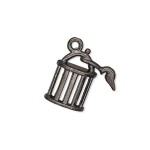 Charm, gunmetal-plated "pewter" (zinc-based alloy), 19x18mm single-sided cage. Sold per pkg of 10.
