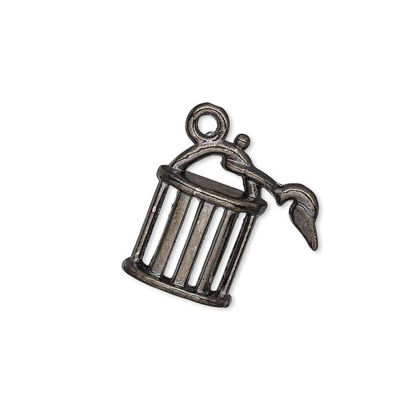 Charm, gunmetal-plated "pewter" (zinc-based alloy), 19x18mm single-sided cage. Sold per pkg of 10. image number 0