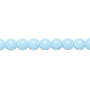 Bead, Preciosa Czech glass druk, pkg/15-1/2 to 16 inches, opaque light turquoise blue, 6mm round.