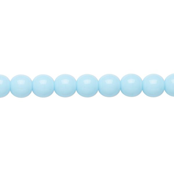 Bead, Preciosa Czech glass druk, pkg/15-1/2 to 16 inches, opaque light turquoise blue, 6mm round. image number 0
