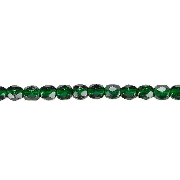 Bead, Czech fire-polished dipped décor glass, emerald green, 4mm faceted round. Sold per 15-1/2" to 16" strand, approximately 100 beads. image number 0