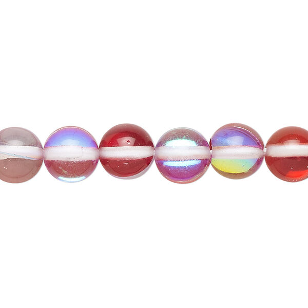 Bead, iridescent glass, transparent red, 8mm round. Sold per 15-1/2" to 16" strand. image number 0