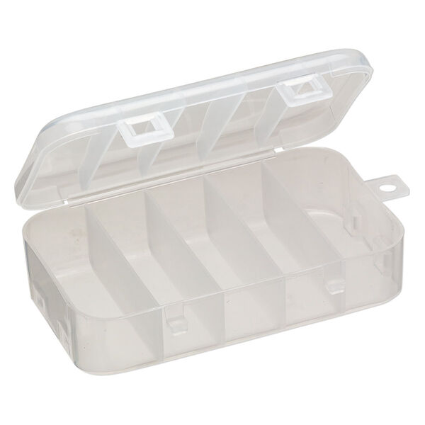 Organizer, plastic, clear, 4-3/8 x 2-5/8 inch box with lid, 5 compartments. Sold per pkg of 6. image number 1