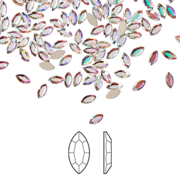 Flat back 12pk crystal AB foil back, Preciosa MAXIMA Czech crystal rhinestone 4x2mm navette image number 0