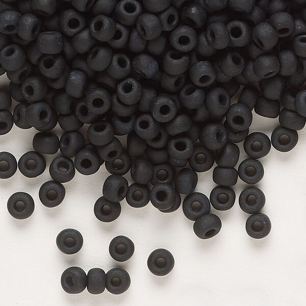 Seed bead, Dyna-Mites™, glass, opaque matte black, #6 round. Sold per 1/2 kilogram pkg. image number 0