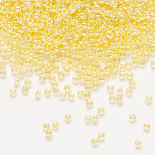Seed bead, Miyuki, glass, pkg/25g, #11 rocaille, opaque inside dyed color luster light daffodil (RR-516). image number 0