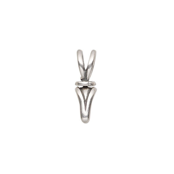 Bail, JBB Findings, ice-pick, antique silver-plated pewter (tin-based alloy), 19x5mm double-sided shield with lines and swivel, 6mm grip length. Sold individually. image number 0
