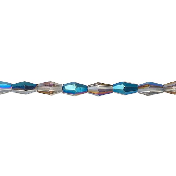 Bead, glass, crystal Bermuda blue, 6.5x3.5mm long bicone. Sold per 15-1/2 to 16-inch strand. image number 0