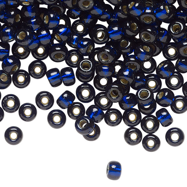 Seed bead, Miyuki, glass, pkg/25g, #6 rocaille, Duracoat® transparent silver-lined navy blue, (RR-4281). image number 0