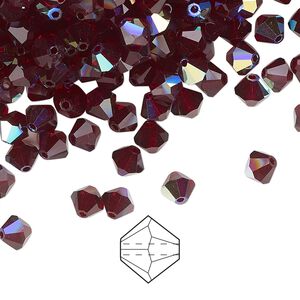 Bead 576pk garnet AB, Preciosa Czech crystal 5mm bicone