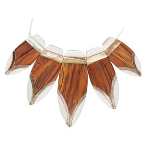 Focal, multi-shell / wood / aluminum / resin (assembled), brown, 33x15mm-50x19mm graduated single-sided shield. Sold per 5-piece set.